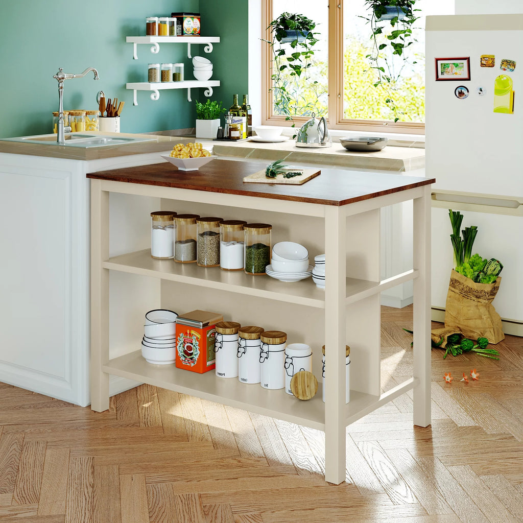 Solid Wood Kitchen Island with 2 Open Shelves H1698