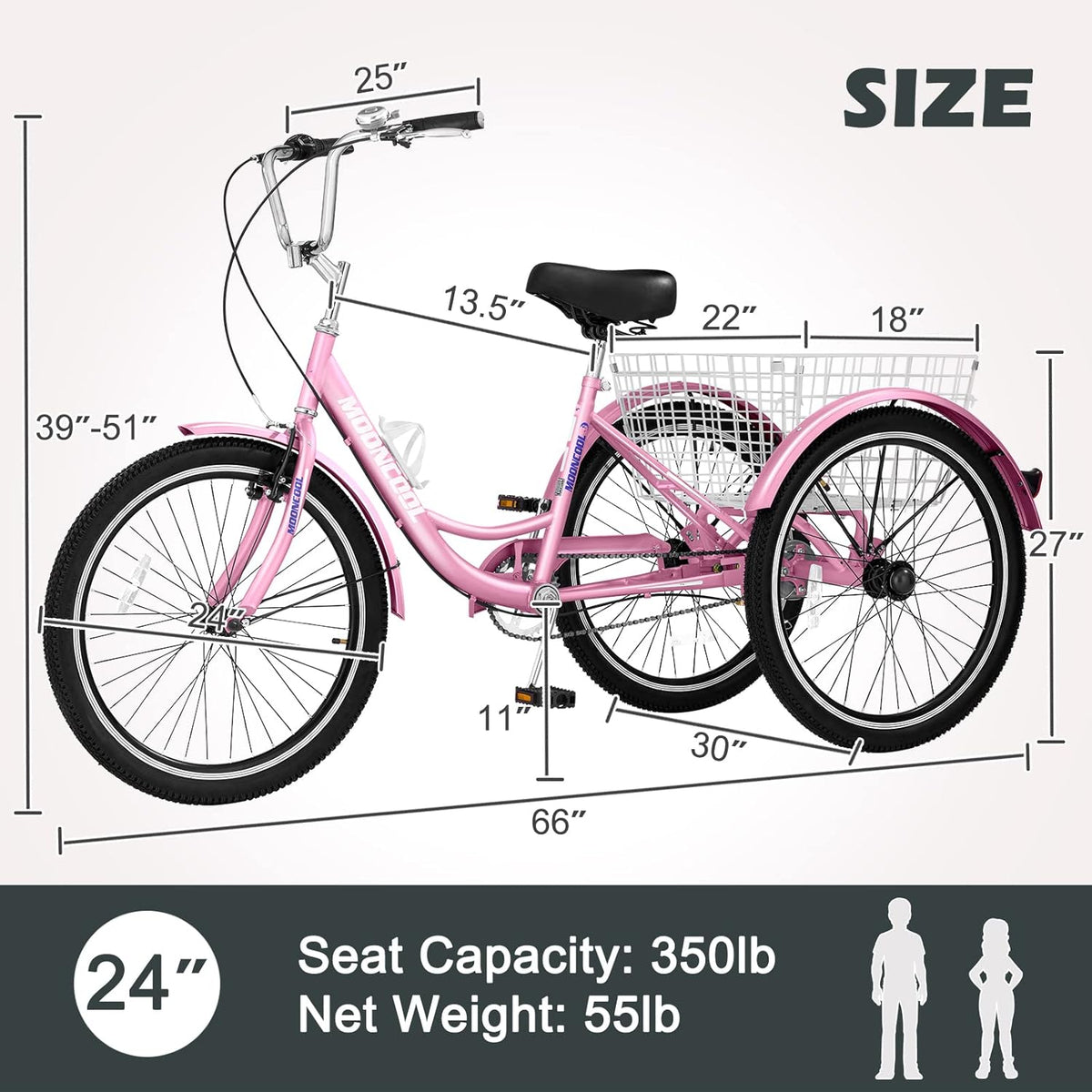 24 Inch Single Speed 3 Wheel Bicycle with Shopping Basket L27137