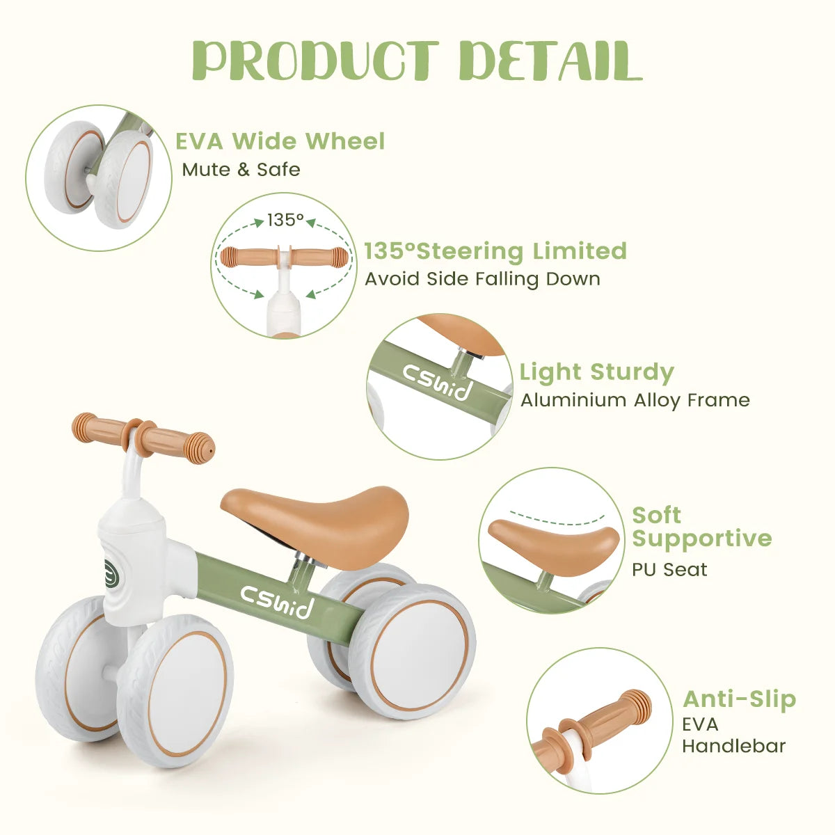 Adjustable No Pedal Toddler Balance Bike X476