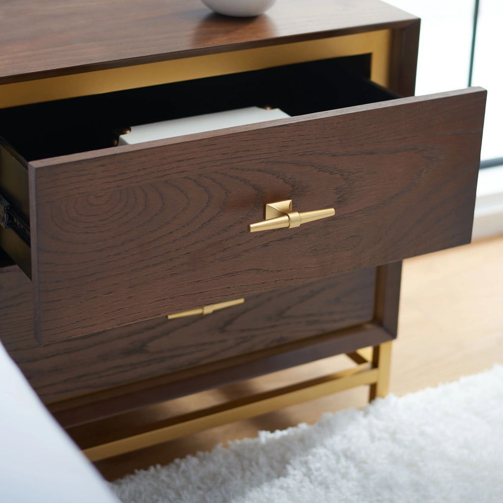 2 Drawer Walnut Brass Nightstand F7631