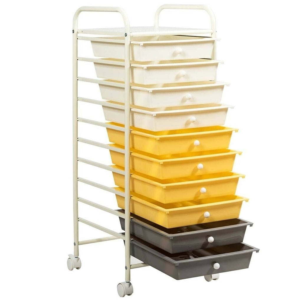 Yellow 10 Drawer Rolling Storage Cart W758554