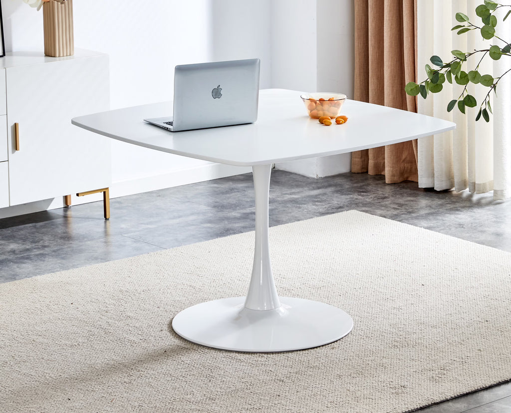 White Mid-century Round MDF Pedestal Dining Table T586364
