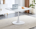 White Mid-century Round MDF Pedestal Dining Table T586364