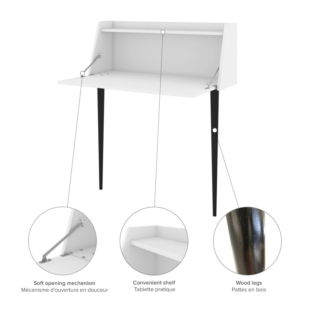 Secretary Desk in White and Bark Grey H781