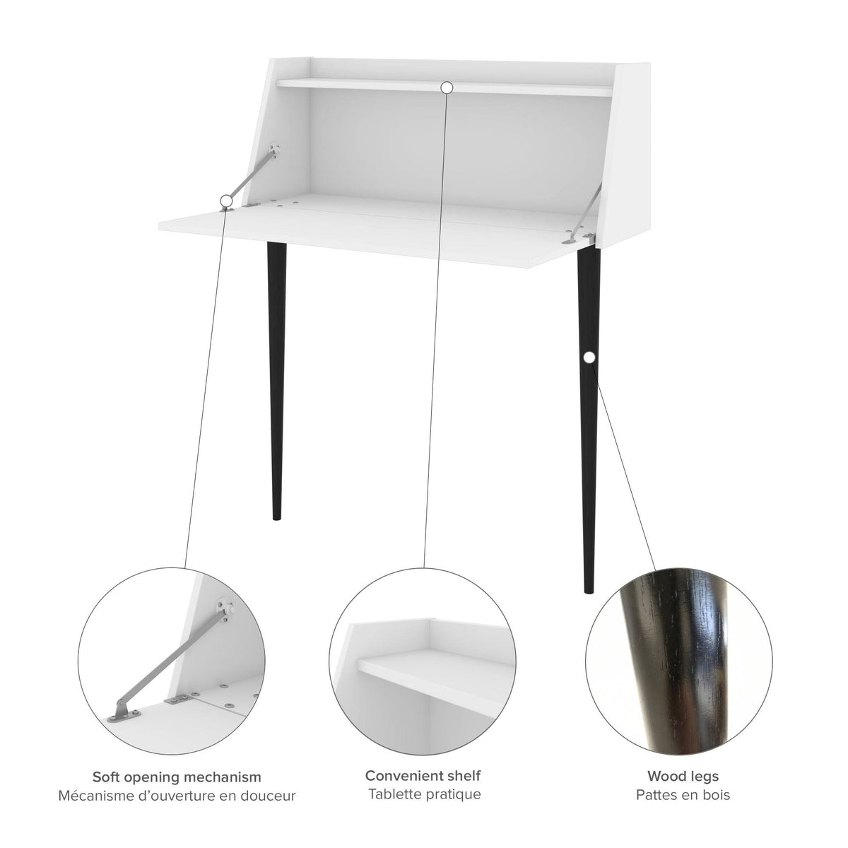 Secretary Desk in White and Bark Grey H781