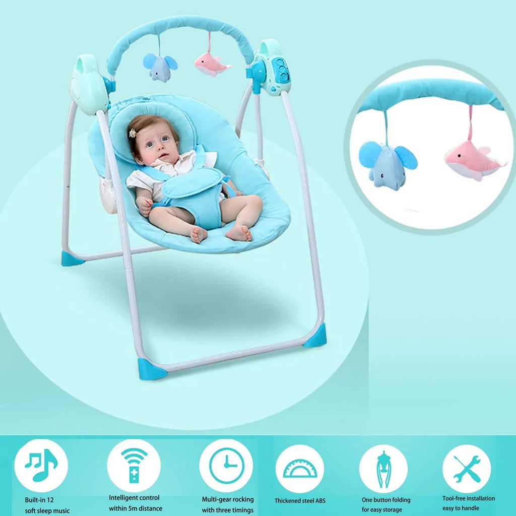 Blue Electric Baby Bouncer Swing Seat with Bluetooth Music and Remote Control Q319