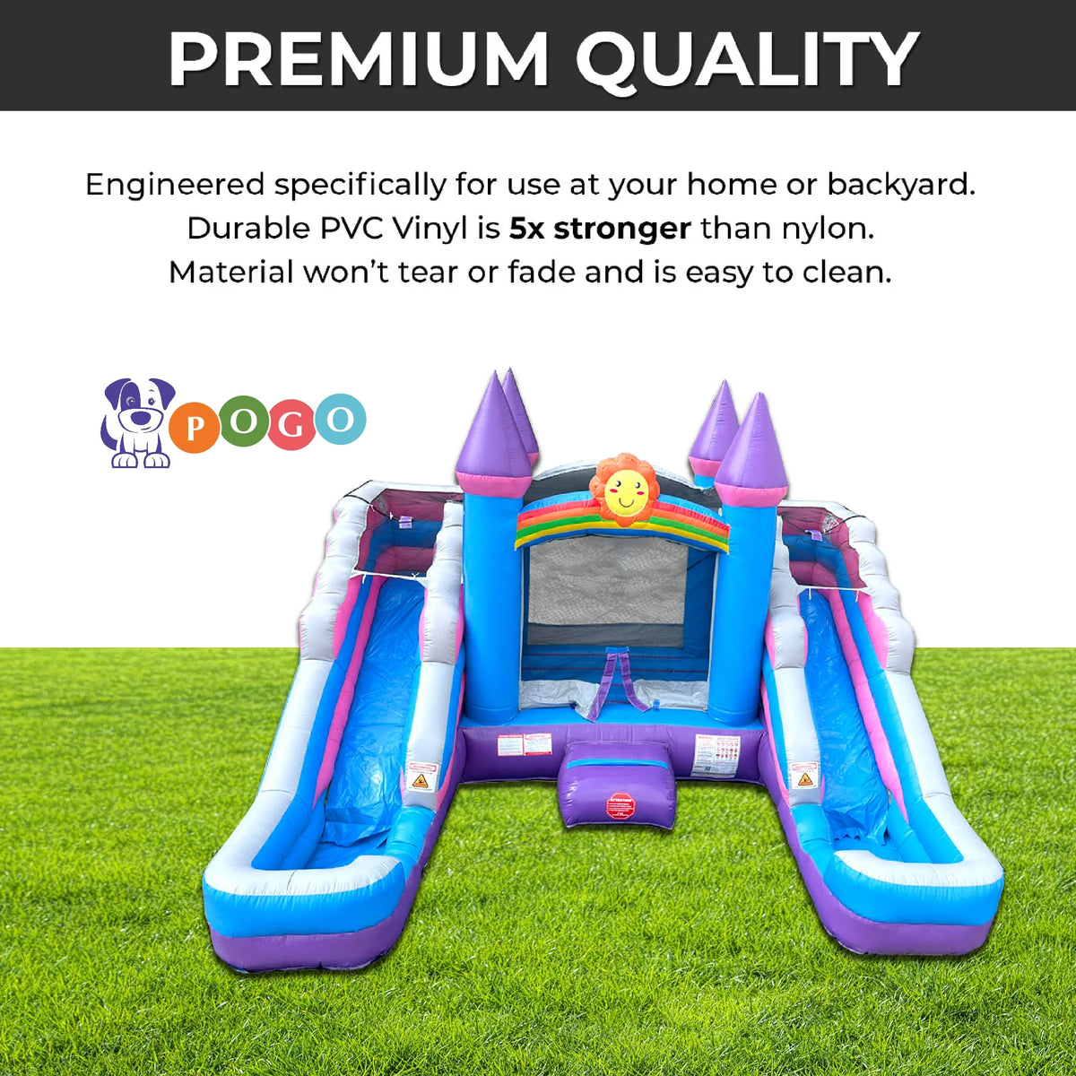 Pink Tropical Rainbow Double Water Slide Bounce House Combo U986919