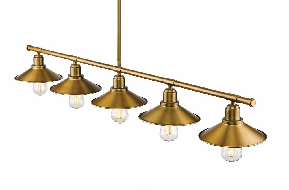 5 Light Island/Billiard in Factory Brass C2804