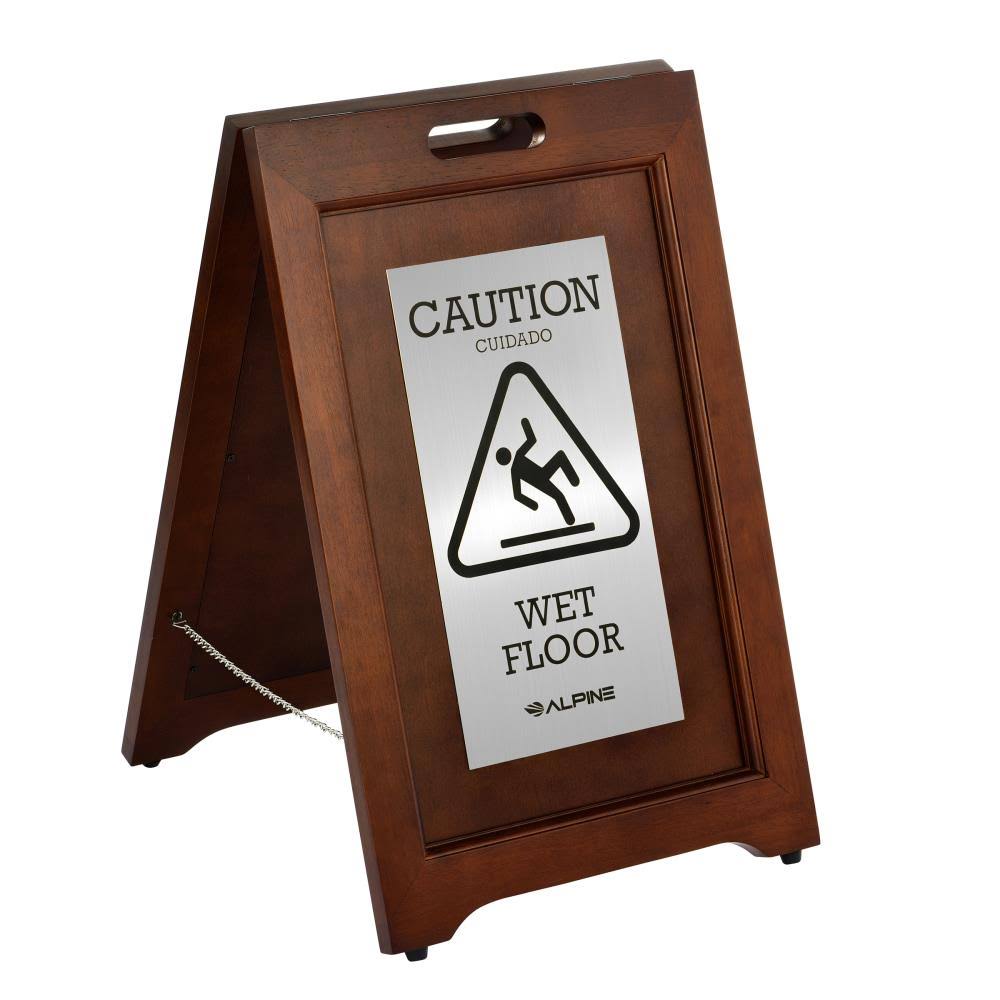 2-Sided Wooden Stainless Steel Wet Floor Sign E752673