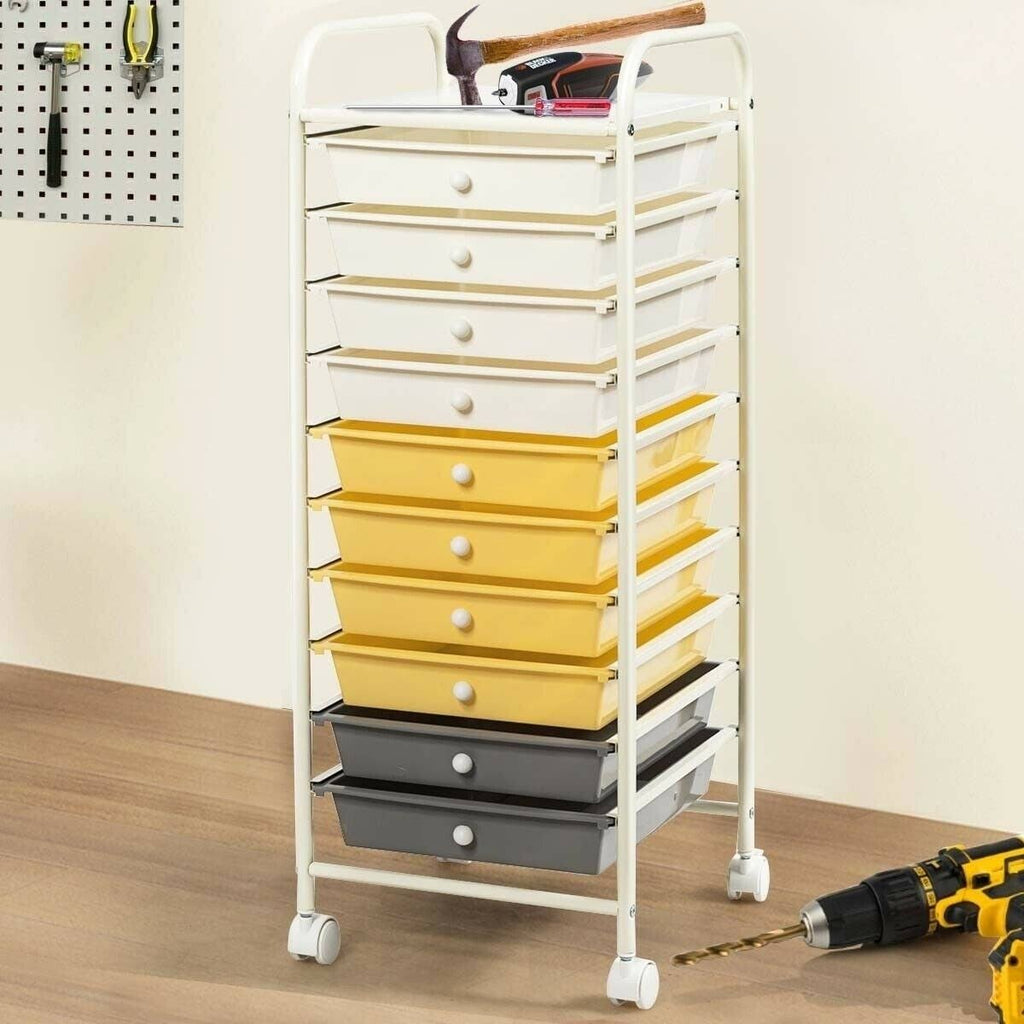 Yellow 10 Drawer Rolling Storage Cart W758554