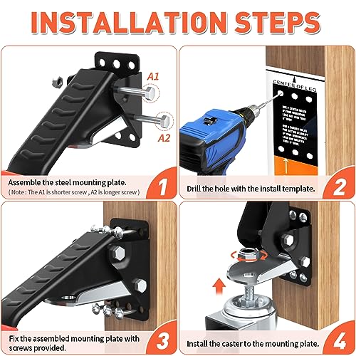 4 Pack Heavy Duty Retractable Caster Kit A8840