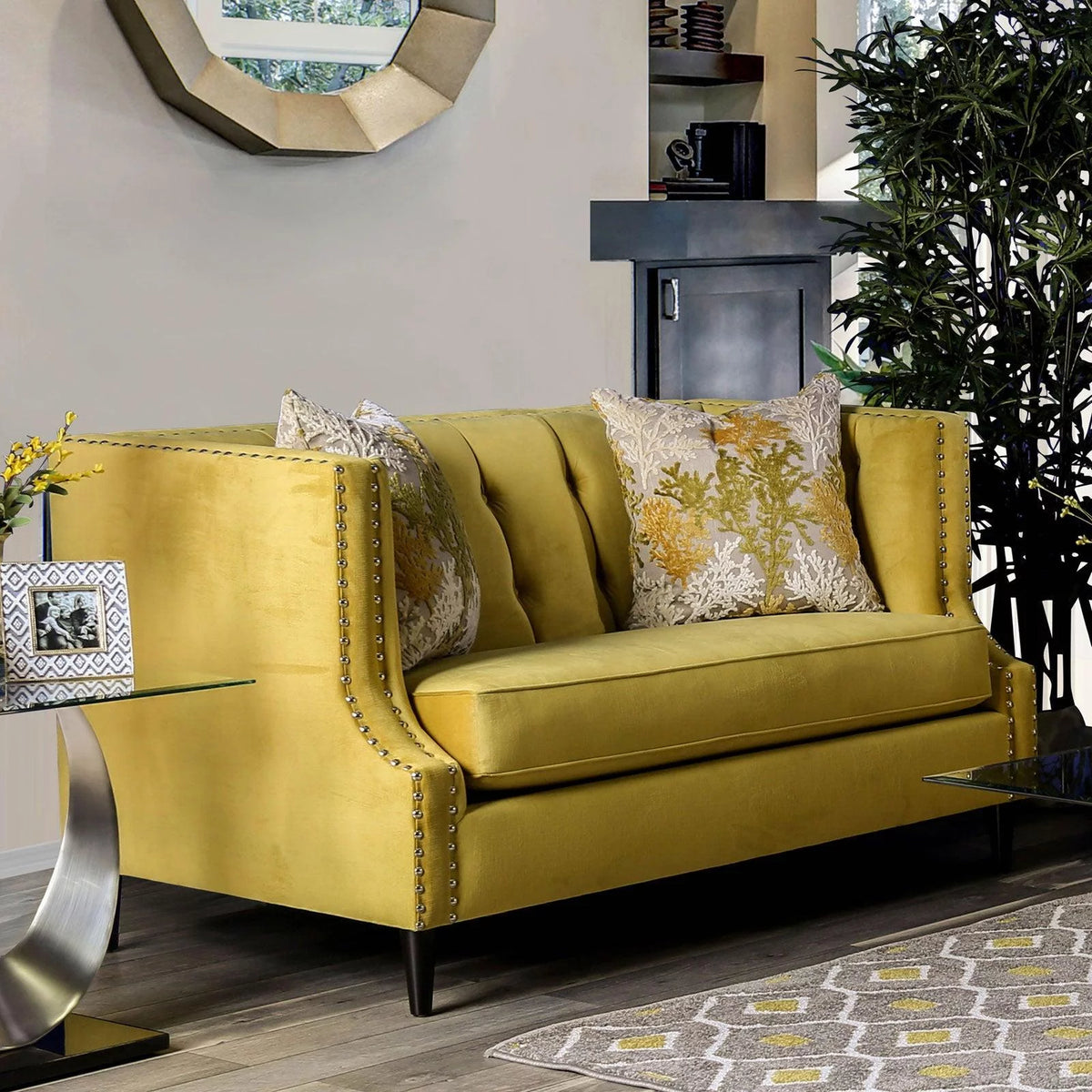 Royal Yellow Microfiber Sofa and Loveseat I8307
