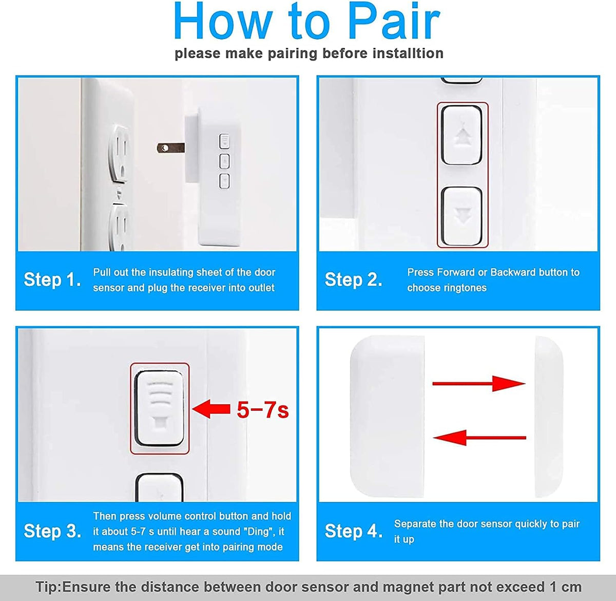 Wireless Door Open Chime with 3 Receiver 3 Magnetic Sensor S22481