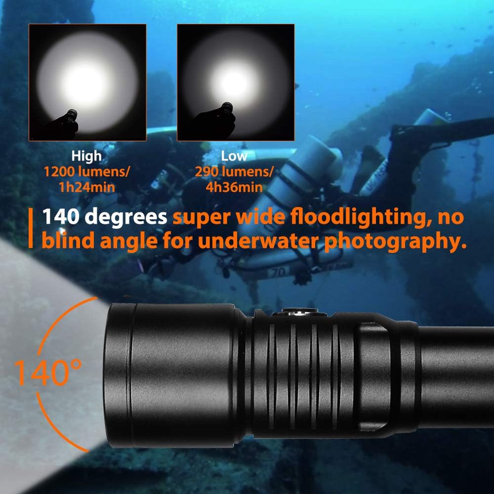 1200 Lumen Scuba Diving Video Light with 140 Degrees Wide Beam Angle K57994