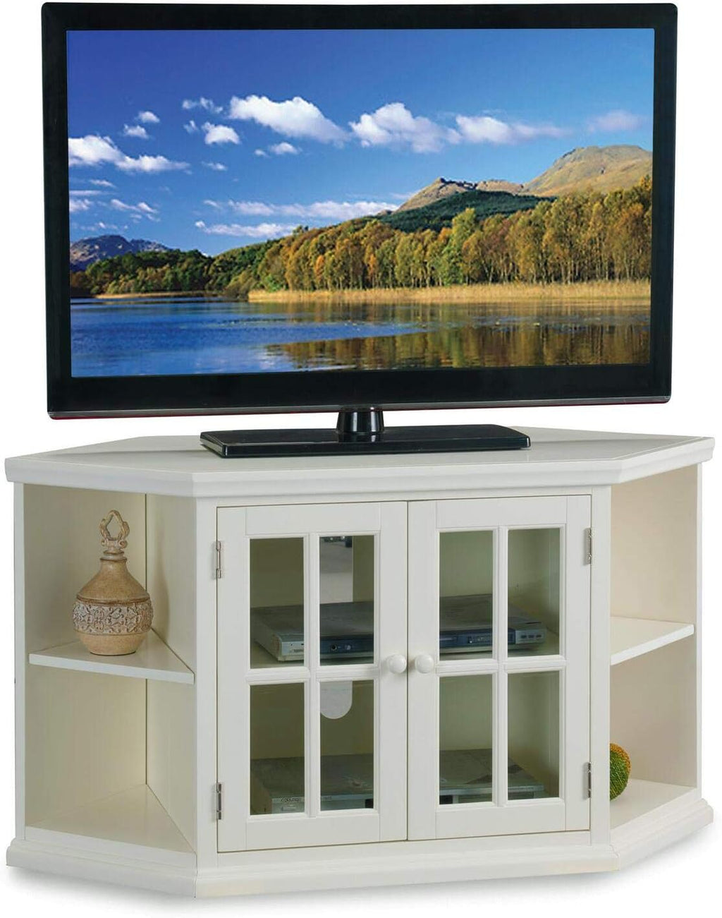 White Corner Tv Stand with Bookcases T275257