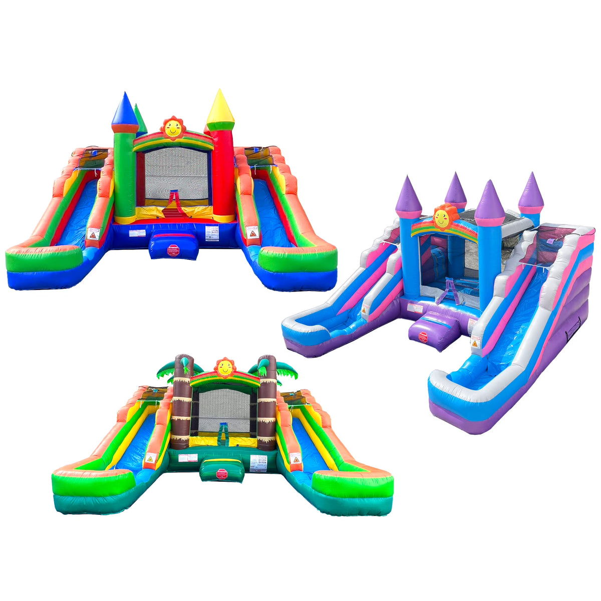Pink Tropical Rainbow Double Water Slide Bounce House Combo U986919