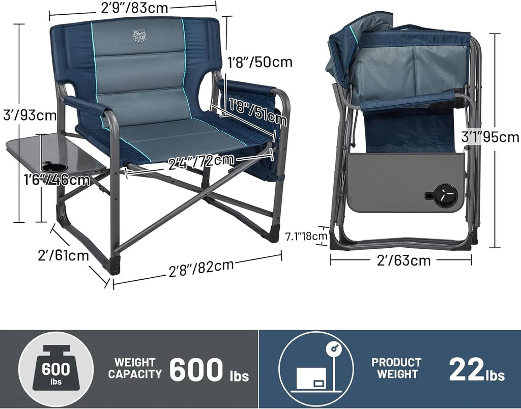 Oversized Heavy Duty Folding Camping Chair with Side Table and Side Pocket M435135