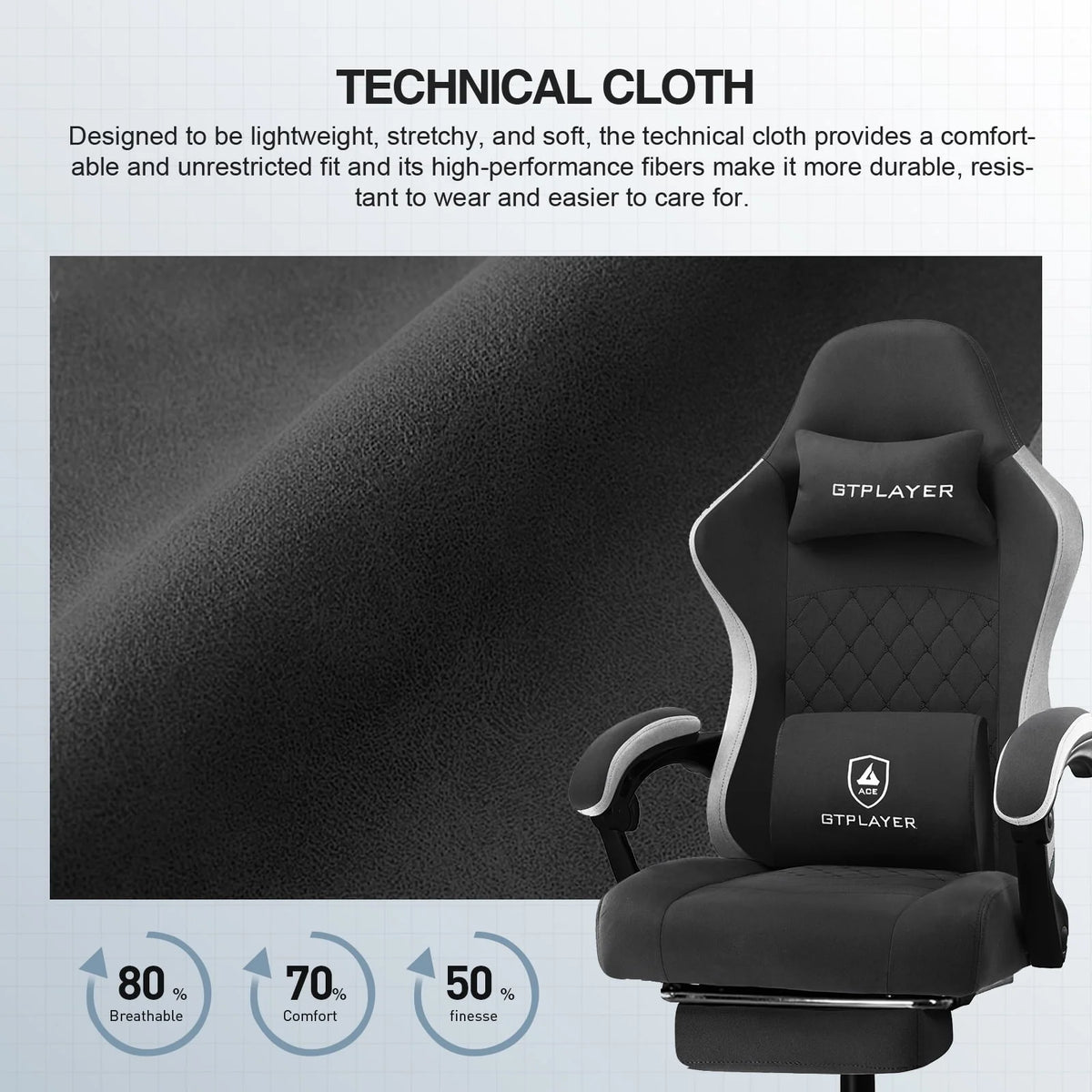 Lightblue Ergonomic Gaming Chair with Footrest E9481