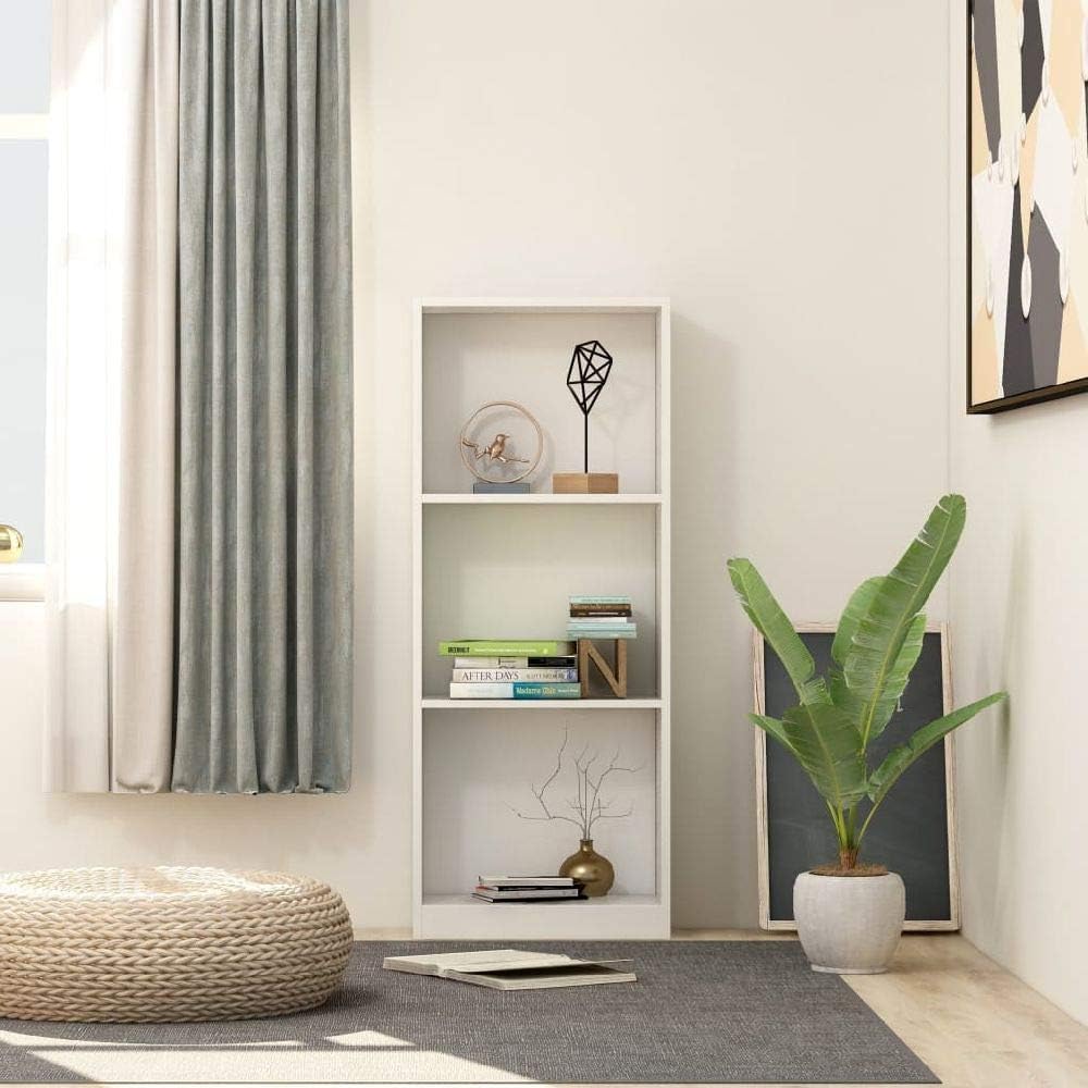3-Tier White Chipboard Bookcase T4901
