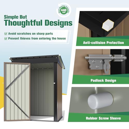 5 x 3 FT Waterproof Metal Garden Storage Shed B803194