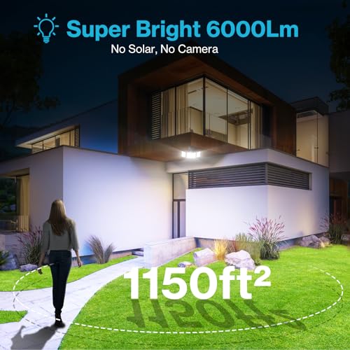 2 Pack 6500K 6000LM Black LED Motion Sensor Outdoor Flood Light Y155452