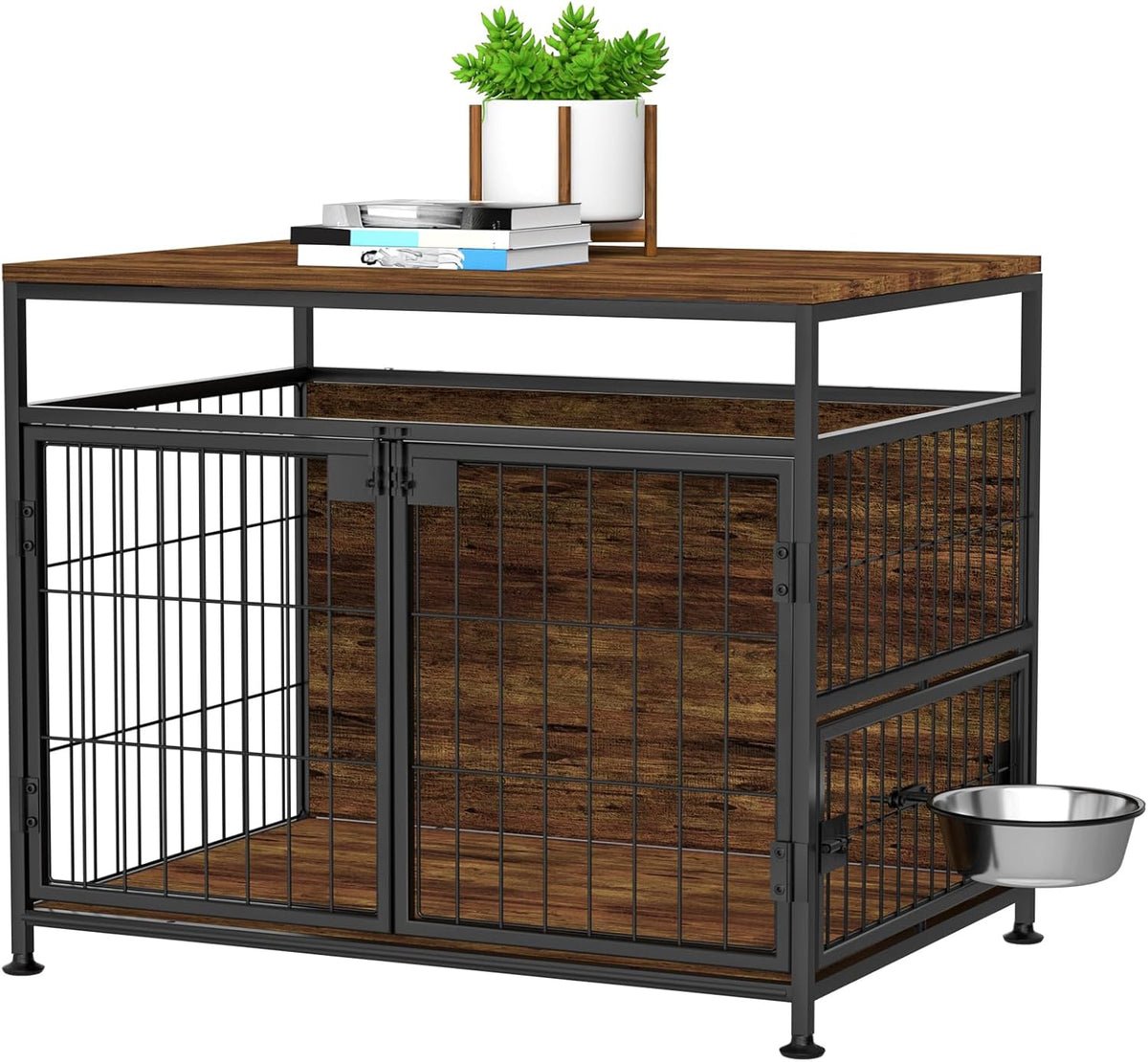 31" Heavy Duty Wooden Dog Crate Furniture with Wheels P607002
