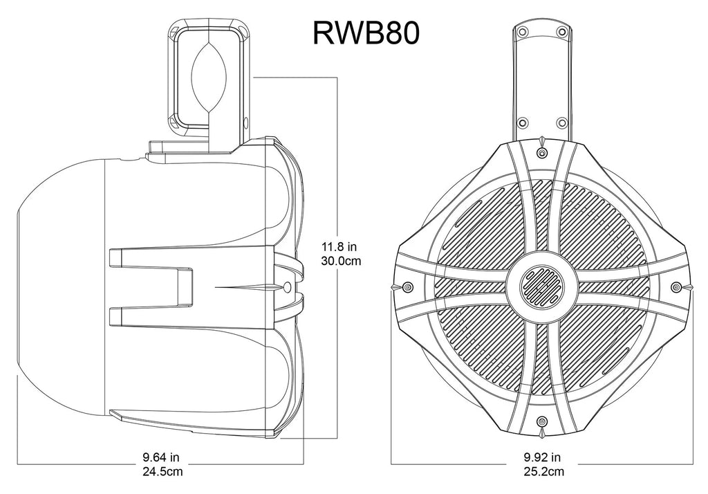 8" Black 600w Marine Wakeboard Tower Speakers with Amplifier Kit S6386