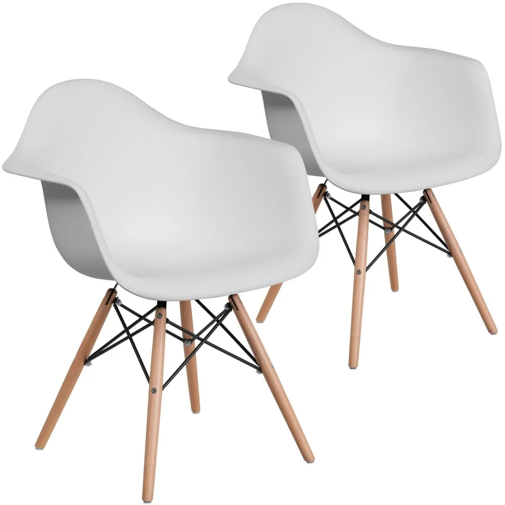 2 Pack Plastic Chair with Wooden Legs White F2234