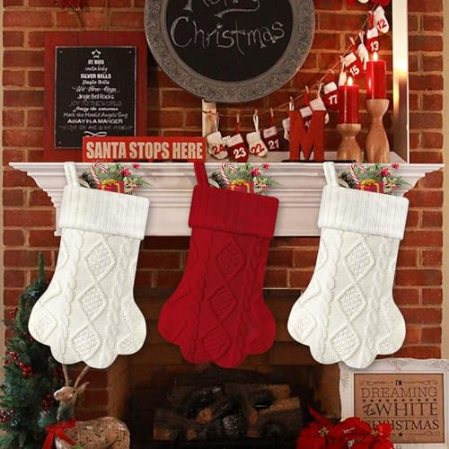 White Knit Paw Shape Christmas Stocking J743