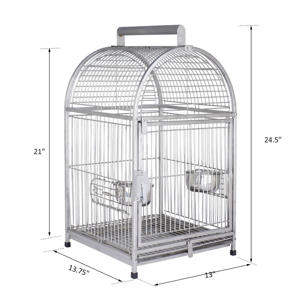 Stainless Steel Parrot Travel Cage Bird Cage Carrier with Handle Perch L528