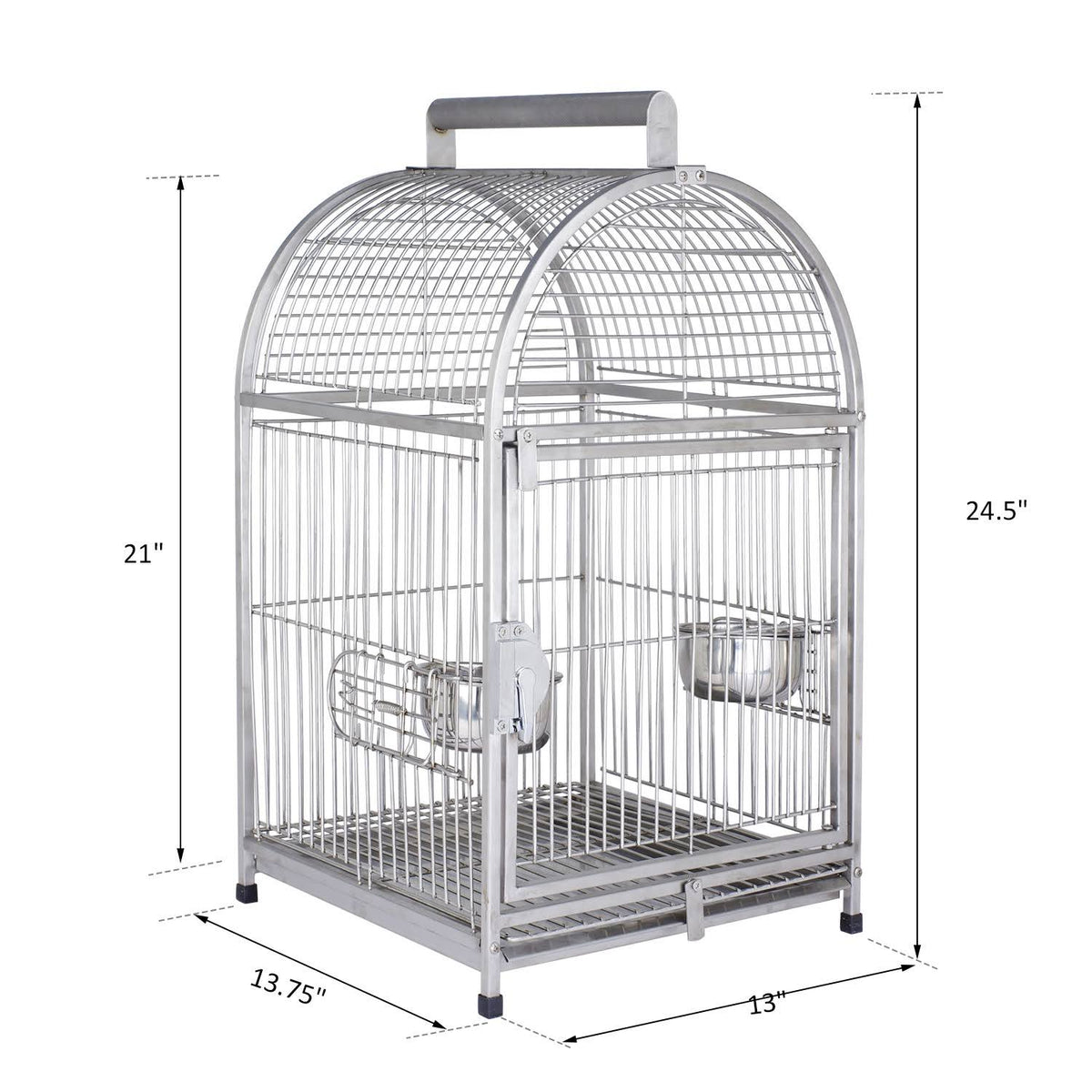 Stainless Steel Parrot Travel Cage Bird Cage Carrier with Handle Perch L528