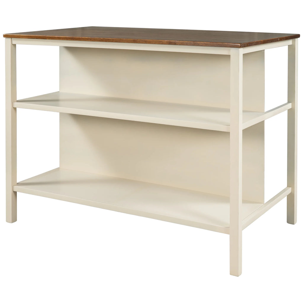Solid Wood Kitchen Island with 2 Open Shelves H1698