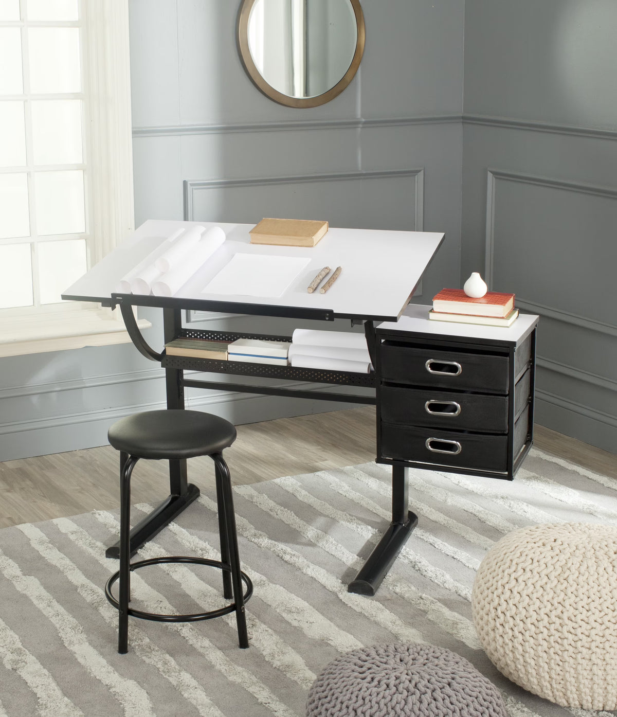 Rustic Solid Writing Desk with Stool D711477