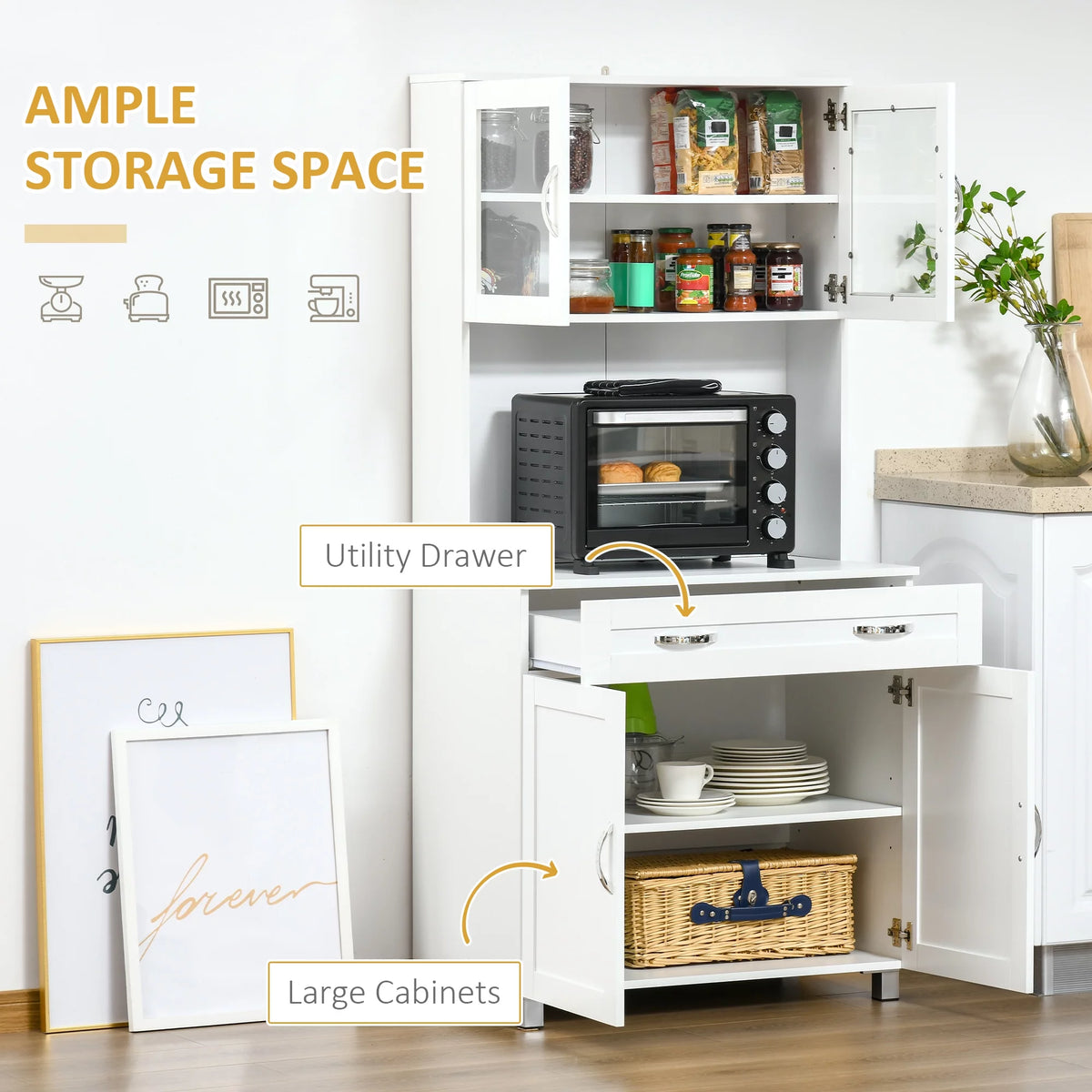 67" White Buffet with Hutch J74736