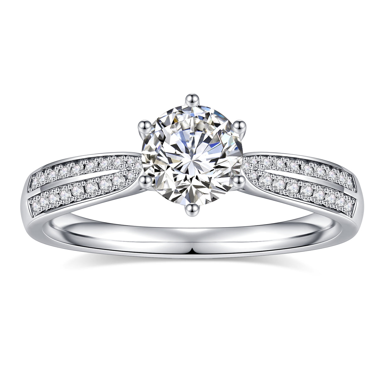 925 Sterling Silver Six-Prong Round Cut Engagement Ring S411144
