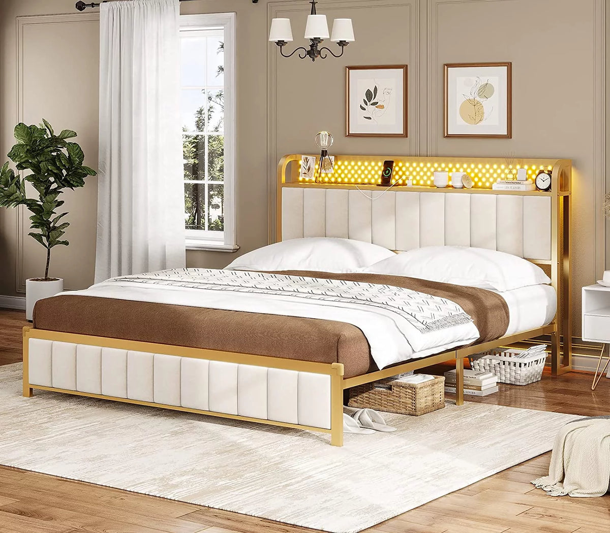 Queen Bed Frame with Storage Headboard and Drawers G1349
