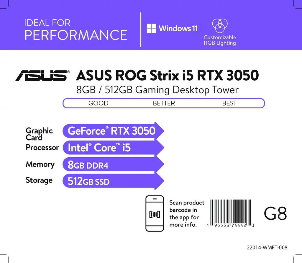 Gray Desktop with Intel Core i5-11400F, NVIDIA GeForce RTX 3050, 8GB RAM, 512GB SSD, Windows 11 Home Y4005
