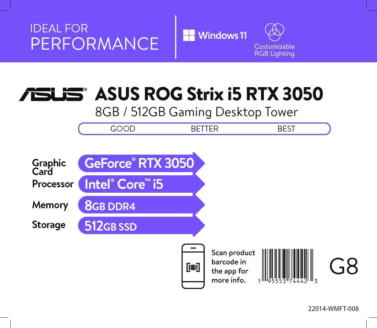 Gray Desktop with Intel Core i5-11400F, NVIDIA GeForce RTX 3050, 8GB RAM, 512GB SSD, Windows 11 Home Y4005