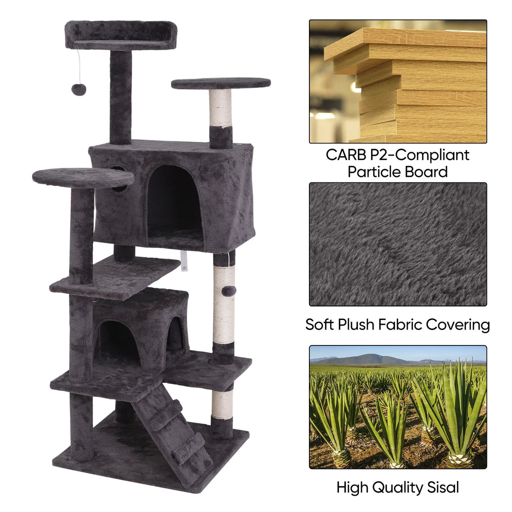 55-in Dark Gray Cat Tree & Scratching Post Tower Q492969