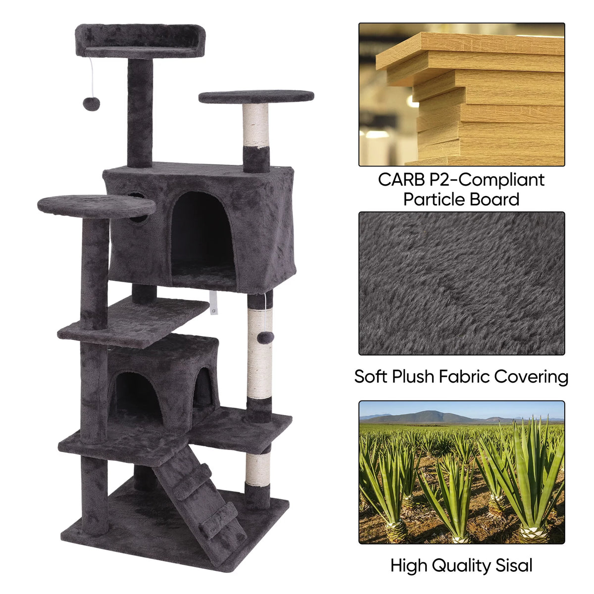55-in Dark Gray Cat Tree & Scratching Post Tower Q492969