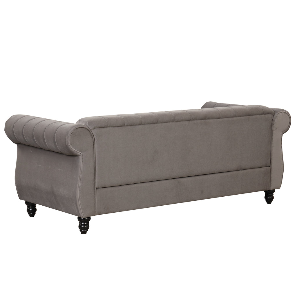 Gray Buttoned Tufted Sofa with Solid Wood Legs E262