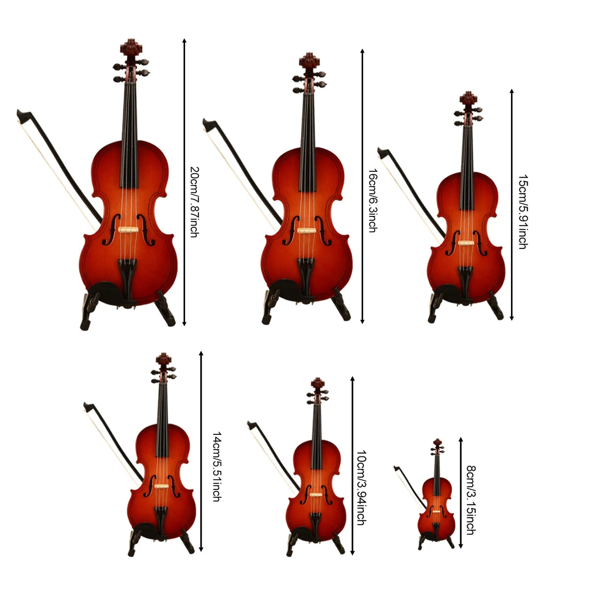Wooden Mini Violin Model with Stand Playable Tiny Violin Figurine Miniature Musical Instrument Ornament G2369