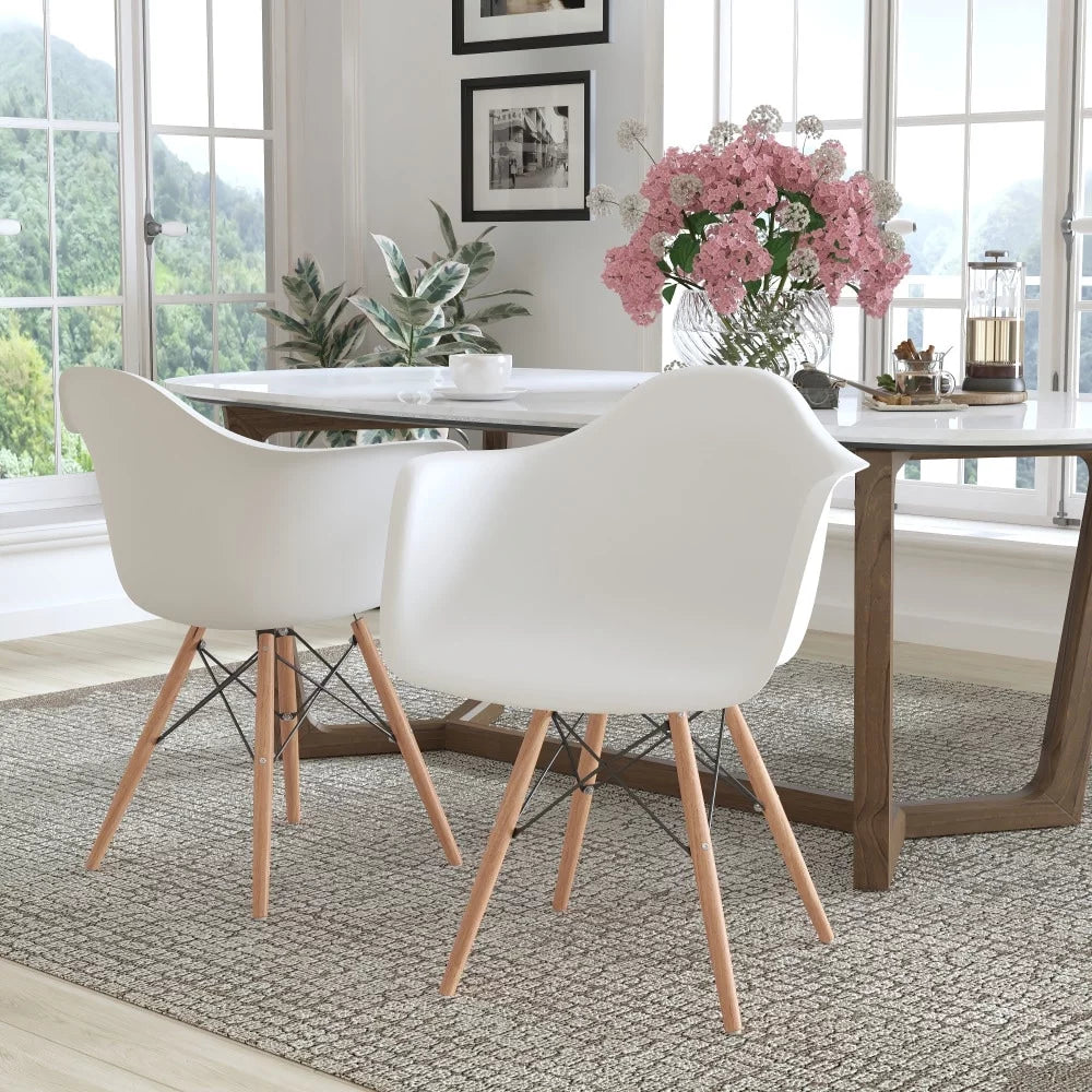 2 Pack Plastic Chair with Wooden Legs White F2234