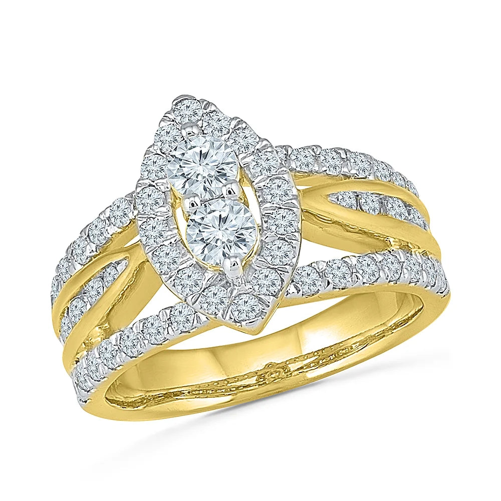 10KT Yellow Gold Two Stone White Round Diamond Ring (2.00 CTTW) T924