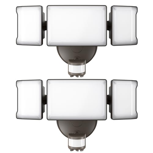 2 Pack 6500K 6000LM Black LED Motion Sensor Outdoor Flood Light Y155452