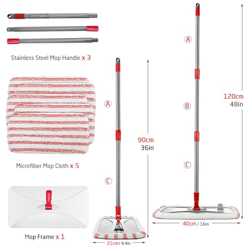 Extra Large Microfiber Flat Mop with 5 Pad J274