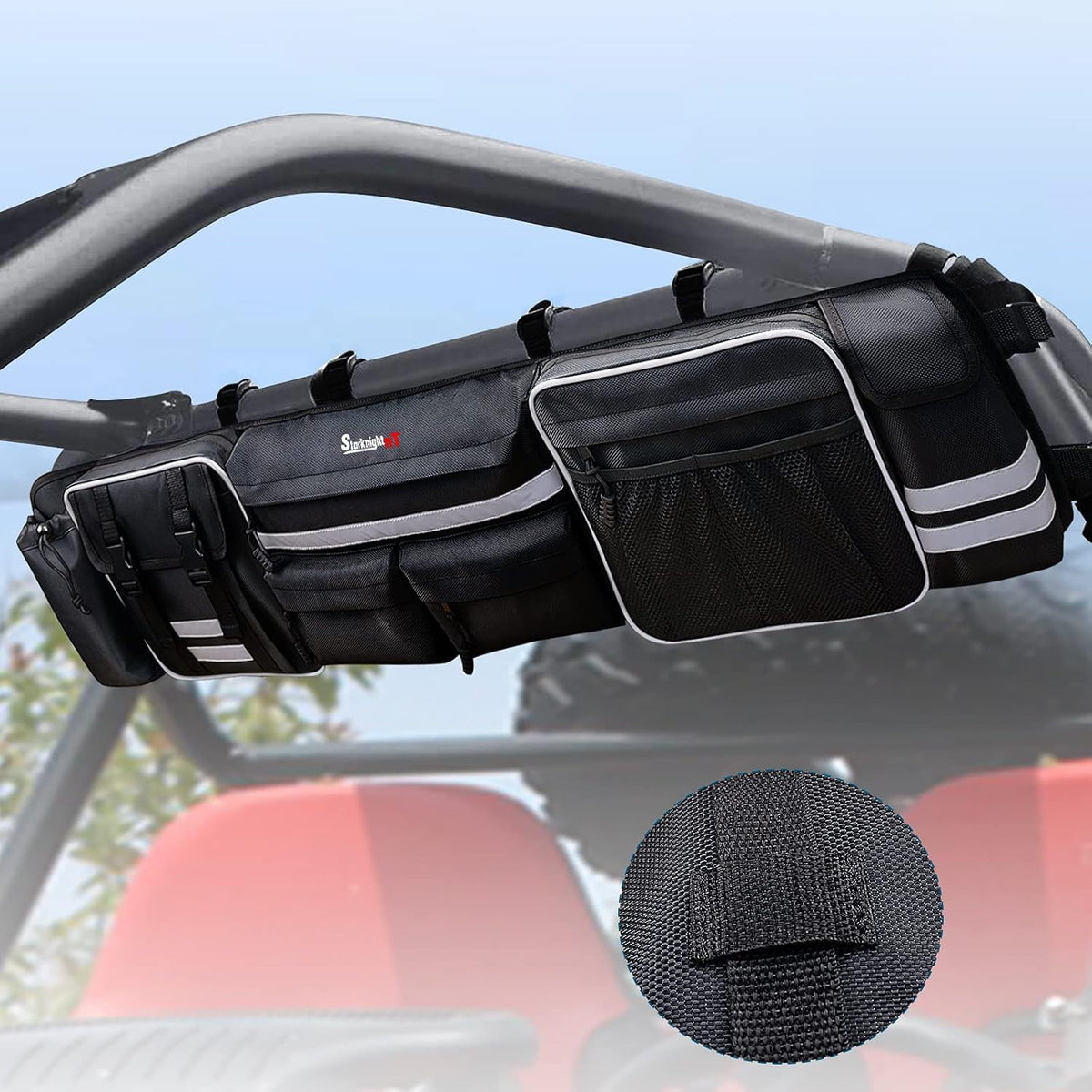 UTV Large Roll Cage Organizer, Cargo Rear Storage Bag with Reflective Strip B235916