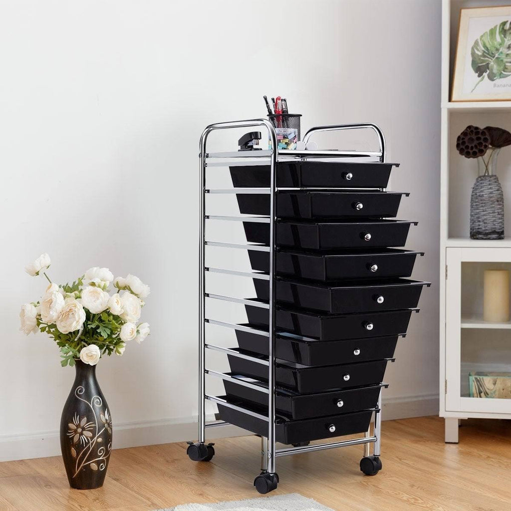 Yellow 10 Drawer Rolling Storage Cart W758554