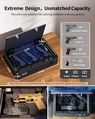 Biometric Gun Safe 4 Ways Quick Access Fingerprint Digital Keypad Key APP Lock Handgun Pistol Safe V3298