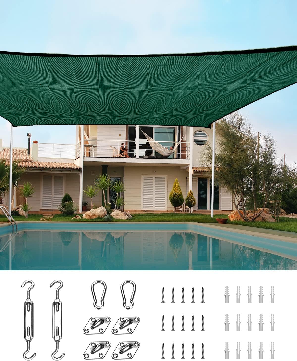 20X20FT 185G HDPE Square Sun Shade Sail Canopy J6254